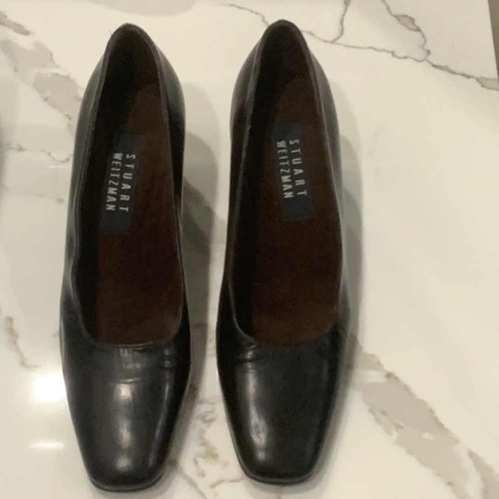 Stuart Weitzman Square Toe Block Heel Pump, Sz 7 - image 1